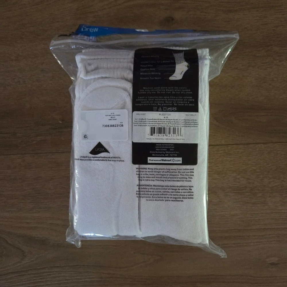 Athletic‎ Works Womens Cushion Crew Socks 10 Pair White Multi Shoe Size 4-10 NEW